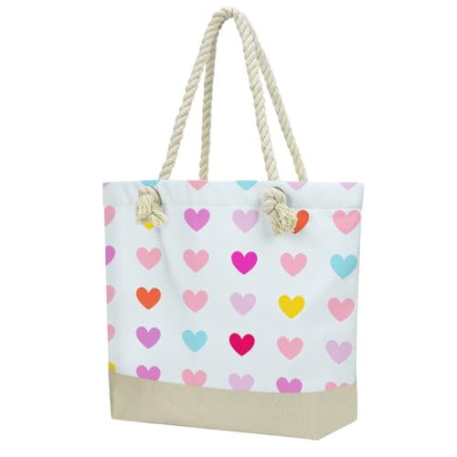 Fokongna Tote Bag For Women, Beach Bag Best Friend Travel Birthday Gifts, Travel Parties Vacation Shopping Essentials - color: Pastel Hearts Print