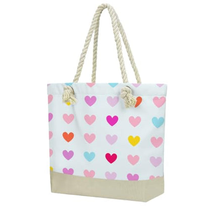 Fokongna Tote Bag For Women, Beach Bag Best Friend Travel Birthday Gifts, Travel Parties Vacation Shopping Essentials - color: Pastel Hearts Print