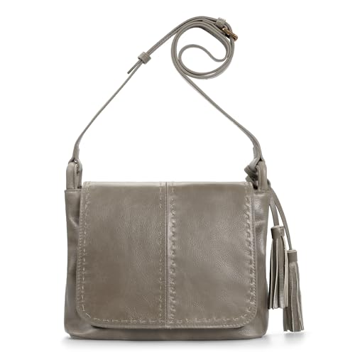 befen Vintage Leather Crossbody Bag for Women Genuine Leather Purse with Multi-Pockets Medium RFID Shoulder Handbag - color: Grey