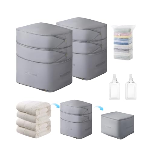 Comforter Storage Bag-Ultra Space Saving Large Self Compression Organizer for Comforters and Blanket,3-Layer Zipper Self-Compressing Organizer for Storage Bedding. (Gray, 2 Pack) - color: Gray, size: 2 Pack