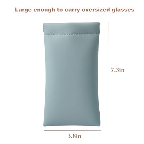 Squeeze Top Sunglass Case, New Organosilicon Soft PU Leather Eyeglass Glass Case Travel Large Sunglasses Pouch - color: Blue