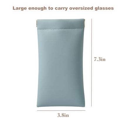 Squeeze Top Sunglass Case, New Organosilicon Soft PU Leather Eyeglass Glass Case Travel Large Sunglasses Pouch - color: Blue