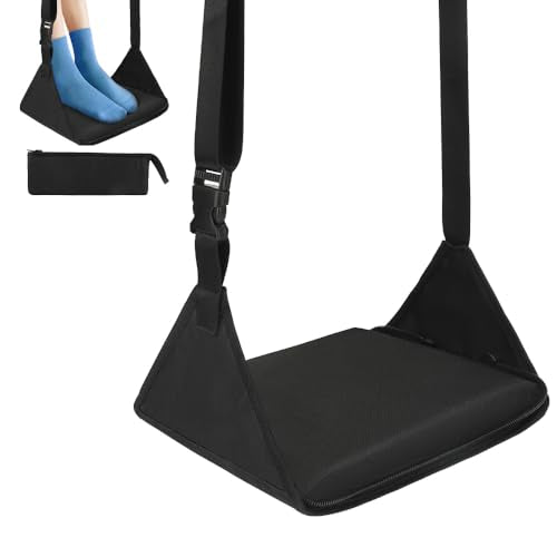 Foot Hammock for Plane Travel, Upgraded Airplane Foot Rest with Memory Foam, Hardboard, Portable Zippered Leg Hammock for Long Flight, Under Desk Footrest, No Collapse Foot Sling, Travel Essentials