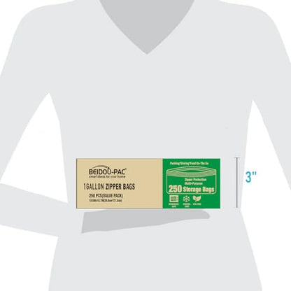 BEIDOU-PAC Gallon Food Storage Freezer Bags, 250 Count | Double Zipper | 10.5" * 10.7", Freshness Easy Open Reclosable Clear Plastic Bags - style: Zip | gal 250 count