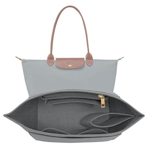 LOUKAYCCI Felt Purse Organizer Insert for Longchamp Le Pliage M Handbag Insert (Light Grey, Medium) - color: Light Grey, size: Medium