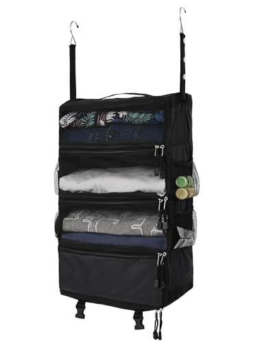 ELEZAY Hanging Packing Cubes All in One Ultra-Light Travel Shelves Portable Compression Organizer Bag Essentials for Carry-on Luggage Suitcase Closet Wardrobe Accessories Medium, Black - color: Black, size: Medium