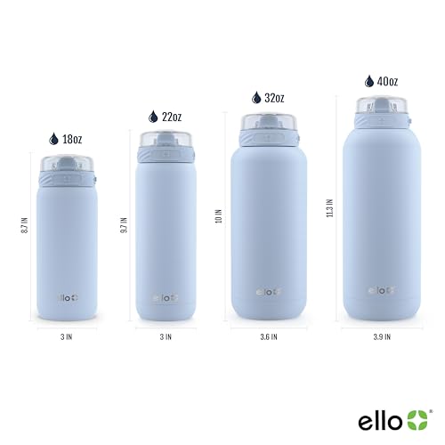 Ello Cooper 40oz Stainless Steel Water Bottle with Straw and Carry Handle, Double Walled and Vacuum Insulated Metal, Leak Proof Locking Lid with Soft Silicone Spout, Reusable, BPA Free, Halogen Blue - color: Halogen Blue, size: 40 Ounces