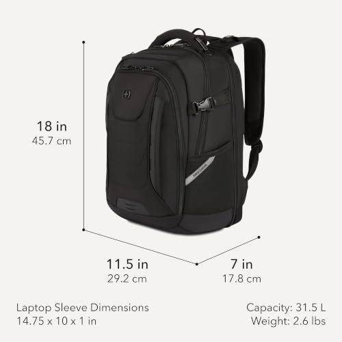 SwissGear Travel Tech Pro Laptop Backpack – Fits Laptops up to 16” – ScanSmart TSA-Friendly Backpack with Multiple Organizer Pockets – Black - color: Black, style: Travel Tech Pro