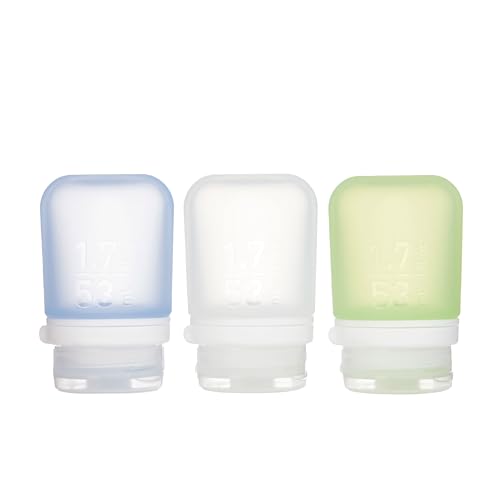 humangear GoToob+ Bottles - Silicone Leak-Proof Travel Tubes for Toiletries, Camping & TSA Carry-On (3-Pack), Small (1.7 fl oz; 53ml), Clear/Green/Blue - color: Clear/Green/Blue, size: 1.7 Ounces