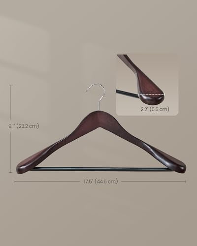 SONGMICS Extra Wide Wooden Suit Hangers, Set of 10 Clothes Hangers, Swivel Hooks, Non-Slip Bars, for Outfits, Suits, Coats, Shirts, Dresses, Mahogany UCRW050MZ01 - color: Mahogany