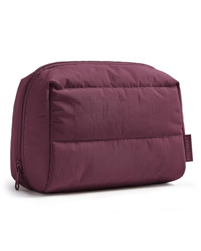 BAGSMART Puffy Makeup Bag, Wide Opening Cosmetic Organizer, Soft Water-Resistant Travel Toiletry Pouch for Women, Compact & Spacious (Cherry Red) - color: 02-Cherry Red