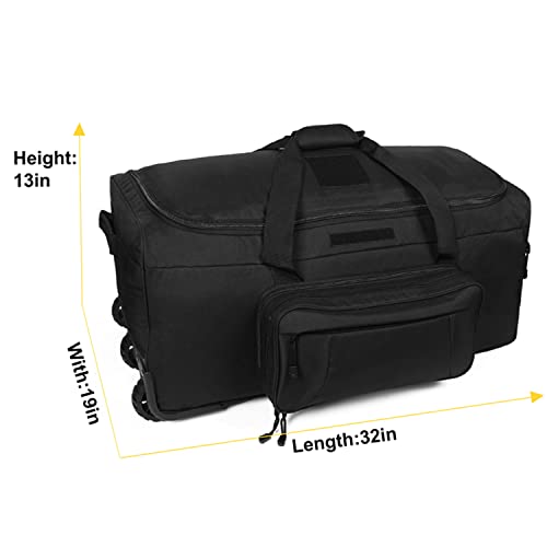 Greencity Duffel Bag Wheels Rolling Deployment Wheeled Military Suitcase Heavy-Duty Extra large deployment bag Capacity 32 Inch，Black - color: Black