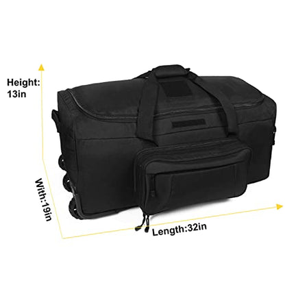 Greencity Duffel Bag Wheels Rolling Deployment Wheeled Military Suitcase Heavy-Duty Extra large deployment bag Capacity 32 Inch，Black - color: Black
