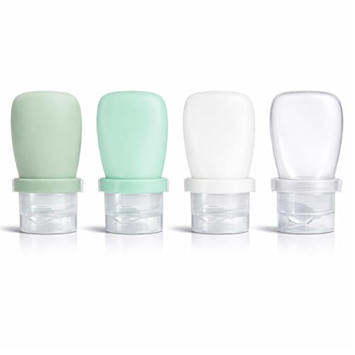 2 oz Silicone Travel Bottles, Leakproof Squeeze Bottle Mini Travel Size Container for Toiletries Lotion Shampoo and Conditioner Liquid Salad Dressing to go Condiment, TSA Approved, 4 Pack - color: Green, White, Clear, size: 2 oz