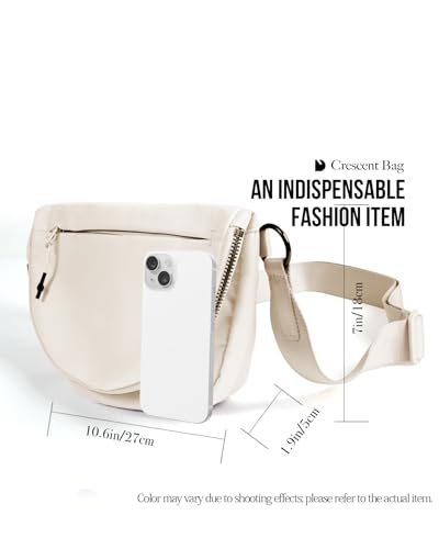 Crescent Bag for Women and Men, Fashion Medium Nylon Folding Crescent Moon Bag Single Shoulder Bag with Adjustable Strap - color: beige