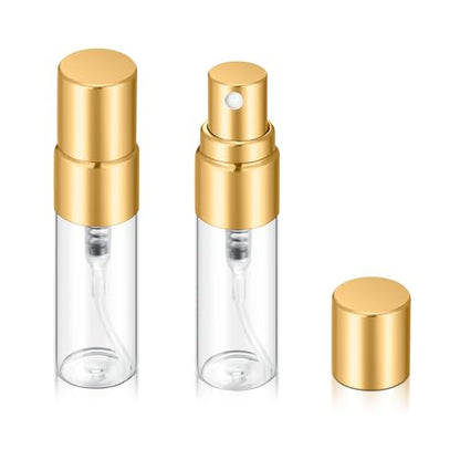 20Pcs 3ml Empty Clear Glass Mist Spray Bottle Refillable Mini Perfume Atomizer Travel Sample Bottle with Golden Aluminized Nozzle Makeup Container for Perfume (3ml Gold Caps) - color: 3ml Gold Caps