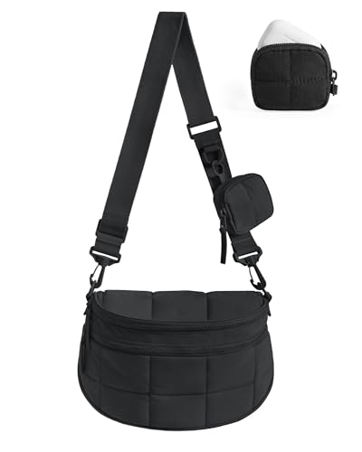 BAGSMART Small Crossbody Bags for Women, Puffer Cute Bum Bag with Pouch, Quilted Purse for Daily Travel College - color: Black, size: 4.6L