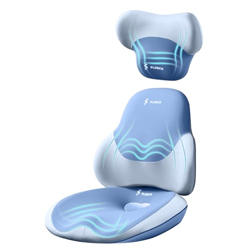 FLORICH Seat Cushion and Lumbar Support Pillow for Office Chair Car Neck Headrest Pillow Memory Foam Seat Pads Pressure Relief Back Cushion and Carseat Pads(Blue) - color: Blue, size: 3 piece