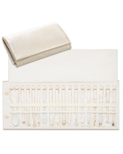 Lolalet Travel Necklace Organizer, Tangle-Free Necklace Case for Travel, Foldable Roll Up Jewelry Storage Bag for Necklaces Chains Bracelets, Beige, 18 Slots Holder - color: Beige, size: Large, 18 Slots