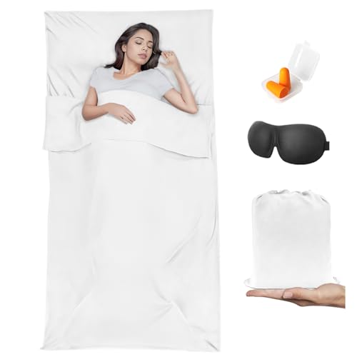 Sleeping Bag Liner,Travel Sheet & Adult Sleep Sack, Camping Sheets Travel Sleep Sack for Backpacking,Hotels & Hostels -Lightweight Single &Double Travel Sheet Camping Sheets - color: Single White