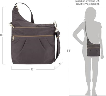 Travelon Anti-Theft Signature 3 Compartment Crossbody Bag - color: Smoke