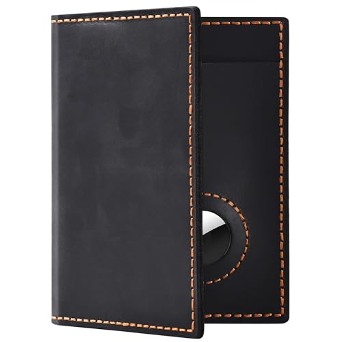Passport Holder for Travel, Genuine Leather Passport Wallet Cover Case with Airtag Slot, RFID Blocking, for Women Men, Travel Essentials Gift, Black - color: black