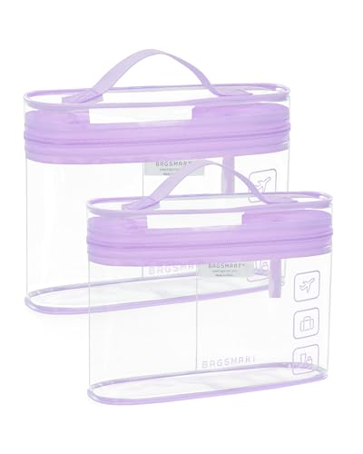 BAGSMART TSA Approved Toiletry Bag, 2 Pack Clear Makeup Cosmetic Bag Organizer, Quart Size Travel Bag for Toiletries, Carry-on Travel Accessories Essentials, Purple-2pcs - color: Purple, style: 2 Pack