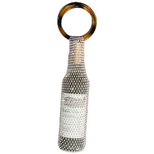 Munyee Hua Rhinestone Wine Bottle Holder Bag Reusable Tote Carrier Crystal Mesh Evening Purse with Ring Handle Gift Bags Carrier for Birthday Picnic Party Wedding (Brown Handle White Rhinestone) - color: Brown Handle White Rhinestone