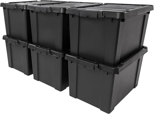 IRIS USA 20 Gallon Lockable Storage Bins with Lids, 6 Pack - Made in USA, Heavy Duty, Stackable Containers, Garage Organizing Bins Moving Tubs, Rugged Sturdy Equipment Utility Box - Black - color: Black, size: 20 Gal - 4 Pack