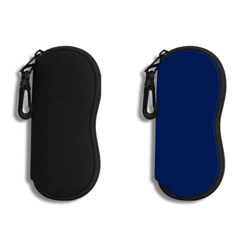 Hion Sunglasses Soft Case Ultra Light Neoprene Zipper Eyeglass Case With Belt Clip - color: 3c-2pcs-black+bule