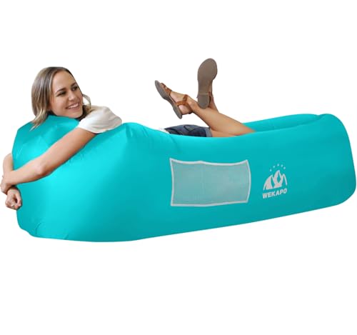 WEKAPO Inflatable Couch Air Lounger Chair - Camping & Beach Accessories, Portable Blow up Sofa for Hiking, Lawn, Indoor/Outdoor Movies & Music Festivals. Lightweight and Easy to Set Up Air Hammock - color: Teal