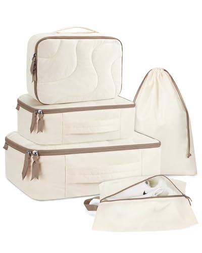 BAGSMART Wet Dry Bags 5 Pack, Travel Bags Reusable for Swimsuits, Baby Cloth Diapers, Beach, Pool, Ultra-Light Travel Packing Cubes for Women, White Opal - color: White Opal