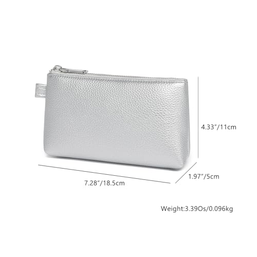 30 Color PU Faux Leather Travel Toiletry Bag for Women, Mini Cosmetic Pouch Organizer with 2 Dividers, Easy Clean Makeup Bag for Purse, Gift Idea (PU Faux Leather/Pearl Silver) - color: PU/Pearl Silver