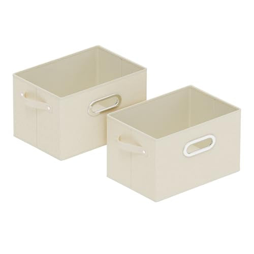 Foldable Cloth Basket with 4 Handles, Decorative Open Storage Boxes, Stackable Cube Organization, Fabric Bins for Shelves, Closet, Living Room, 10.2x7.9x6.7in, Beige, 2 Pack - color: Beige, size: 10.2x7.9x6.7 in(2 Pack)