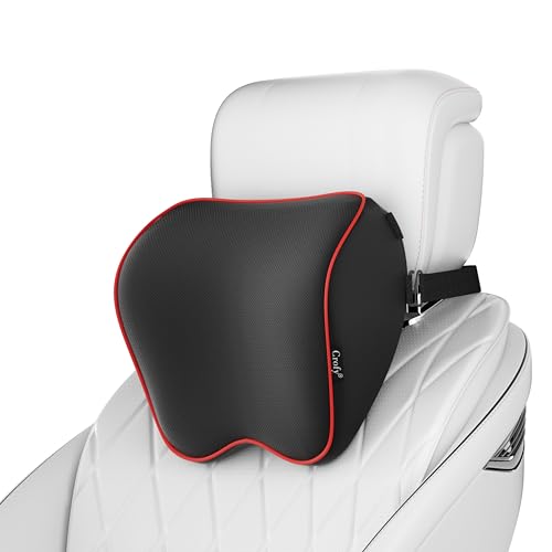 Crofy 2 Pack Car Neck Pillow, Softness Car Headrest Pillow for Driving with Adjustable Strap, 100% Memory Foam and Breathable Removable Cover, Comfortable Ergonomic Design, Black & Red - color: Black & Red