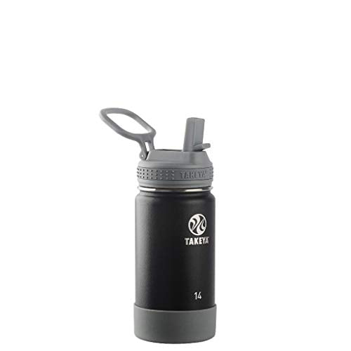 Takeya Actives Kids Water Bottle 14 oz Stainless Steel Double Wall Insulation BPA-Free Leakproof Straw Lid Easy Carry Handle Reusable Ideal for Boys and Girls, School, Sports - Blackberry - color: Blackberry, size: 14 Ounces