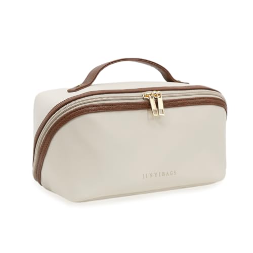 Travel Makeup Bag – Large Cosmetic Organizer with Waterproof Nylon, Smooth Double Zipper & Tear-Resistant Lining, Toiletry Pouch for Women (Beige) - color: 05-Beige