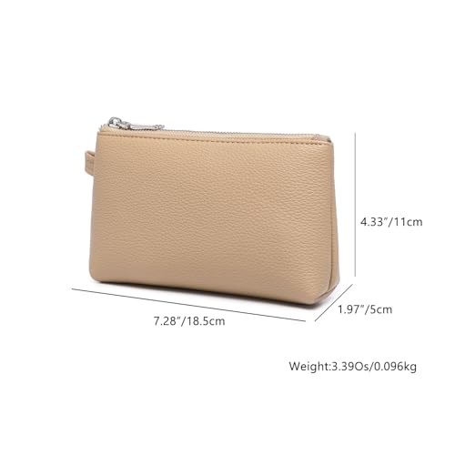 30 Color PU Faux Leather Travel Toiletry Bag for Women, Mini Cosmetic Pouch Organizer with 2 Dividers, Easy Clean Makeup Bag for Purse, Gift Idea (PU Faux Leather/Sandy) - color: PU/Sandy