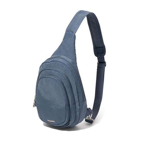 Baggallini Securtex® Anti-Theft Multi Zip Sling - Lightweight 8.6"x15.2" Travel Bag with Locking Zippers & RFID Protection - color: Mist