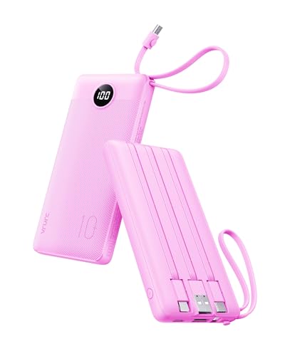 VRURC Portable Charger, Built-in 4 Cables Power Bank 10000mAh, Lightweight USB C Portable Phone Charger, 5 Output 2 Input Compatible with Smart Phones,Samsung,Android etc-Purple(1 Pack) - color: Purple