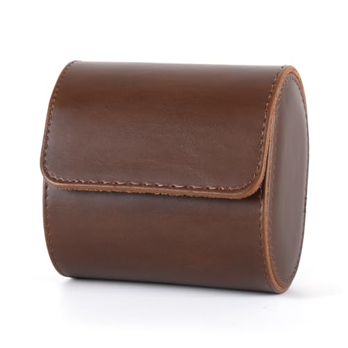 Double Leather Watch Box, Vintage Watch Roll Travel Case for Men and Women, Brown - color: Brown, size: Double