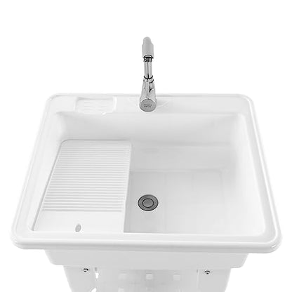 Laundry Sink, Freestanding Plastic Laundry Sink With Washboard Utility Sink Laundry Tub Indoor and Outdoor Utility Sink with Faucet Hoses Drain Kit for Laundry Room Washing Room Garden Garage - color: 25.6*21.65*31.5in -White