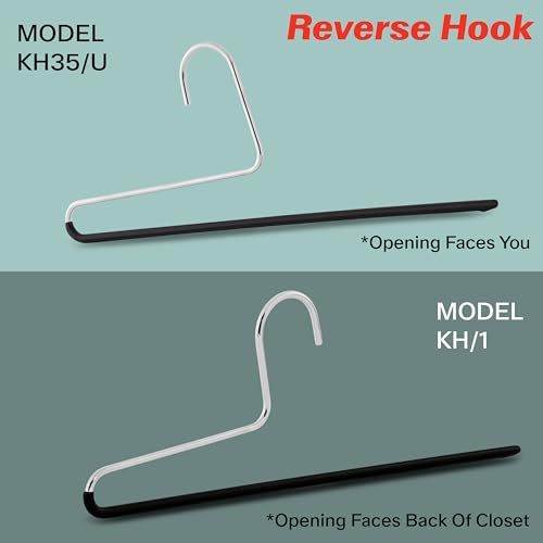 Mawa by Reston Lloyd Reverse Hook Trouser Series Non-Slip Space-Saving Clothes Hanger with Single Rod for Pants, Style KH/35U, Set of 10, Black - color: Black, size: Set of 10