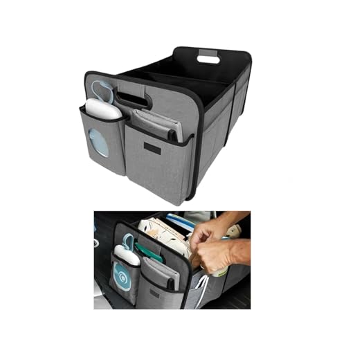 Car Trunk Organizer, Foldable Multi Compartments Vehicle Storage Bin with Pad, Waterproof Sturdy Automotive Cargo Trunk Storage Accessories, Universal for SUV RV Truck
