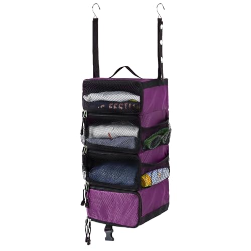 Surblue Hanging Travel Organizer Portable Hanging Luggage Organizer Multiple Compartments Collapsible Compression Closet Packing Cubes,Purple,S - color: Purple, size: Small