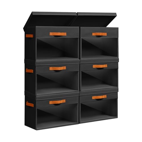 Homsorout Large Storage Bins with Lids - 6 Pack Foldable Decorative Organizers with Clear Windows & Handles, Cube Storage Organizers for Clothes, Blankets, Sweaters, Sheets, Black - color: Black, size: 13.7 Inch-6 Pack