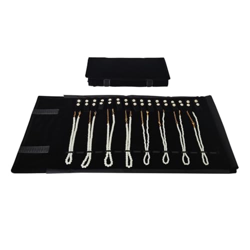 Velet Travel Jewelry Case Roll Bag Organizer for Necklace Bracelet Black Gray Velvet (Black with elastic) - color: Black with elastic