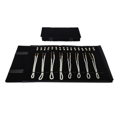 Velet Travel Jewelry Case Roll Bag Organizer for Necklace Bracelet Black Gray Velvet (Black with elastic) - color: Black with elastic