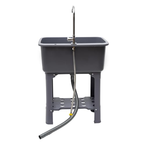 Laundry Sink, Freestanding Plastic Laundry Sink With Washboard Utility Sink Laundry Tub Indoor and Outdoor Utility Sink with Faucet Hoses Drain Kit for Laundry Room Washing Room Garden Garage - color: 23.62*15.75*30.12in -Gray