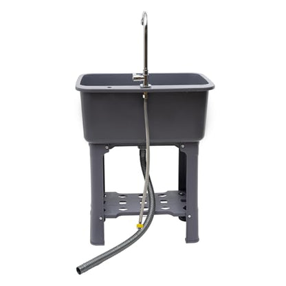 Laundry Sink, Freestanding Plastic Laundry Sink With Washboard Utility Sink Laundry Tub Indoor and Outdoor Utility Sink with Faucet Hoses Drain Kit for Laundry Room Washing Room Garden Garage - color: 23.62*15.75*30.12in -Gray